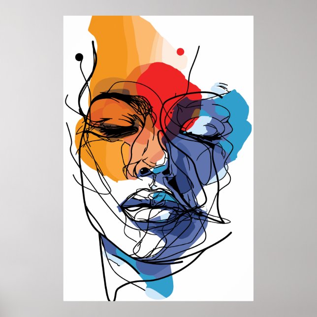 Abstract Fluid Line Face Art Poster (Front)