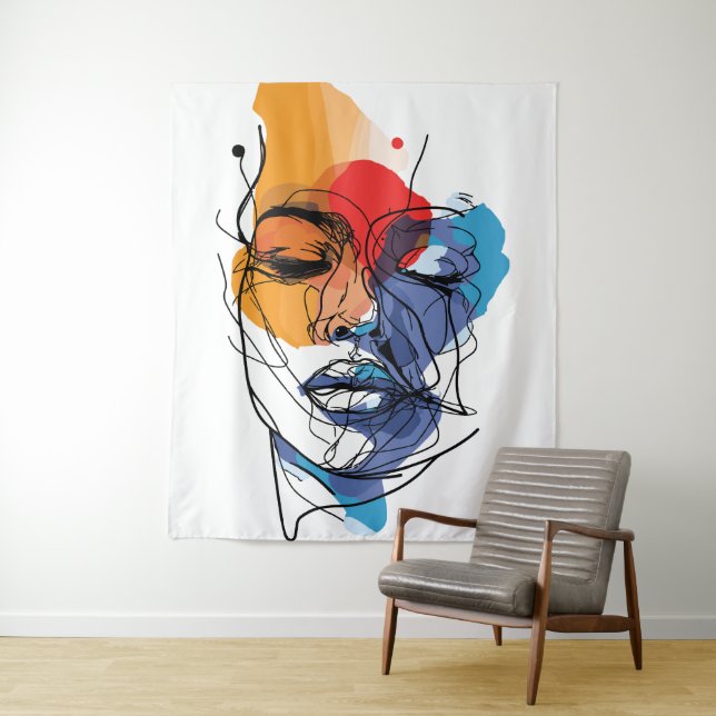 Abstract Fluid Line Face Art Tapestry (In Situ)
