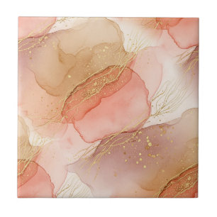 Abstract Fluid Marble in Earthy Warm Hues Tile