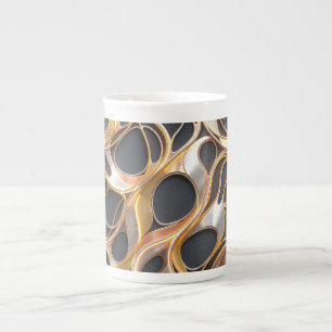 Abstract Fluid Metallic Design coloured Gold Slive Bone China Mug