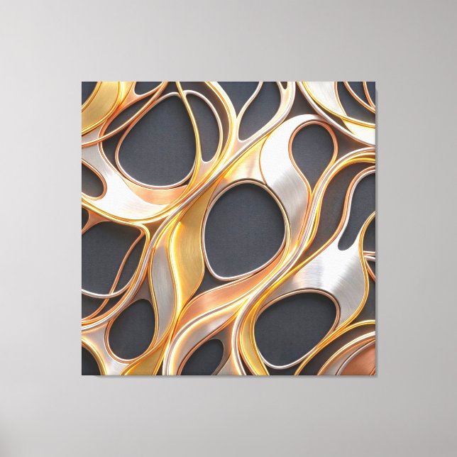 Abstract Fluid Metallic Gold Copper Silver Swirl  Canvas Print (Front)