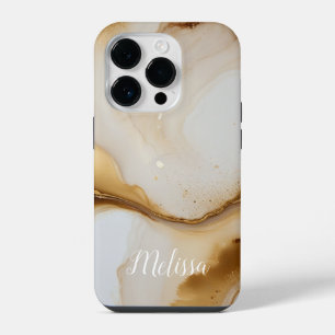 Abstract Fluid Navy Beige Gold Personalise name iPhone 14 Pro Case