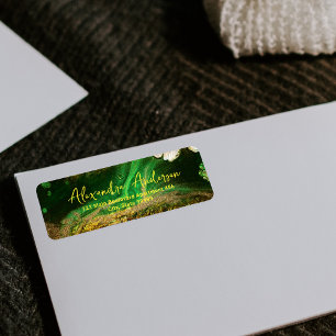 Abstract Fluid Paint Faux Gold Metallic Foil Green