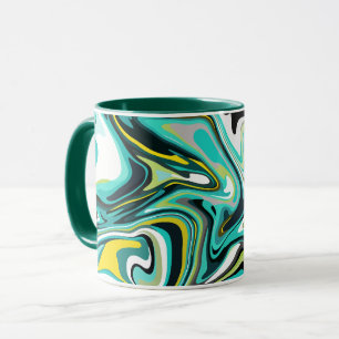 Abstract Fluid Pattern in Teal and Black Mug