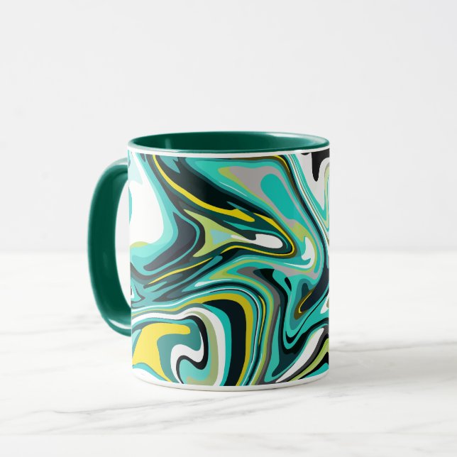 Abstract Fluid Pattern in Teal and Black Mug (Front Left)