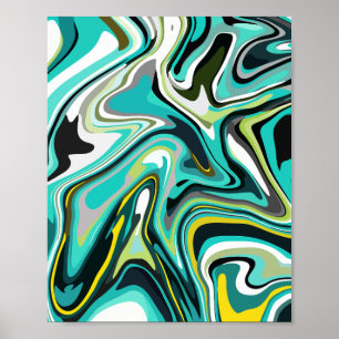 Abstract Fluid Pattern in Teal and Black Poster