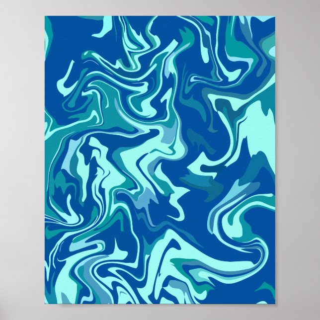 Abstract Fluid Wave Art with Blue & Teal Swirls Poster (Front)
