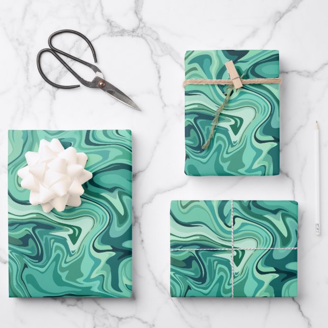 Abstract Fluidity in Shades of Green Wrapping Paper Sheet (Front)