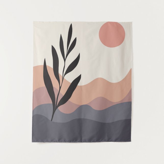 Abstract foliage line art drawing  tapestry (Front)