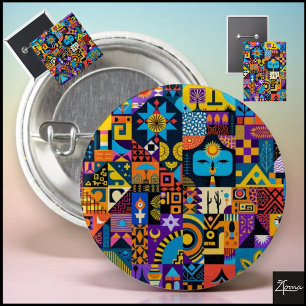 Abstract Folk Art Geometric Quilt Mosaic 3 Cm Round Badge