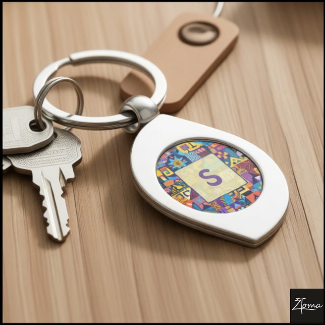 Abstract Folk Art Geometric Quilt Mosaic Key Ring (Creator Uploaded)