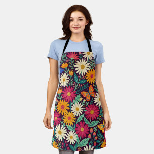 Abstract Folk Daisies Butterflies Apron
