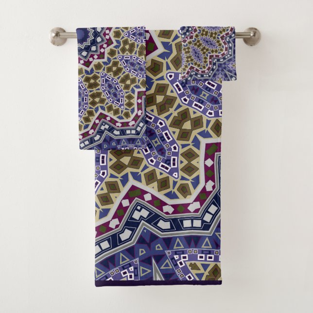 Abstract folk mandala ethno traditional ornamental bath towel set (Insitu)