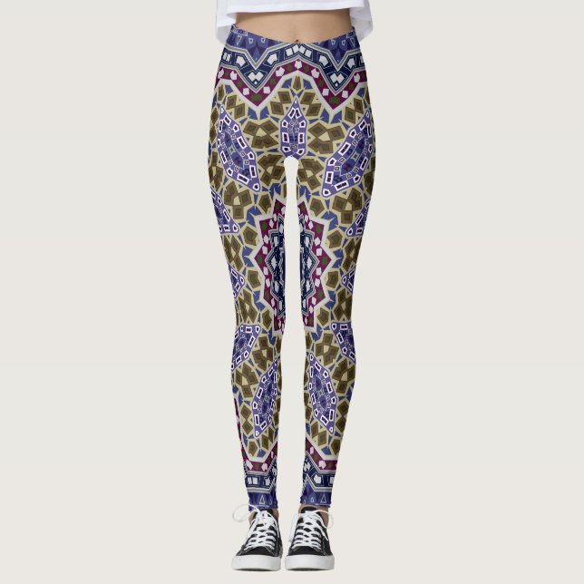 Abstract folk mandala ethno traditional ornamental leggings (Front)