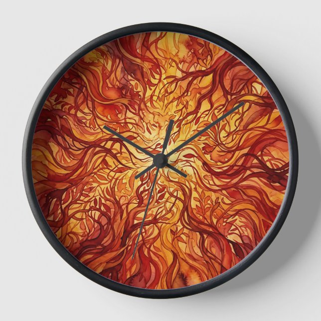 Abstract Forest Canopy Fire Red Art Clocks (Front)