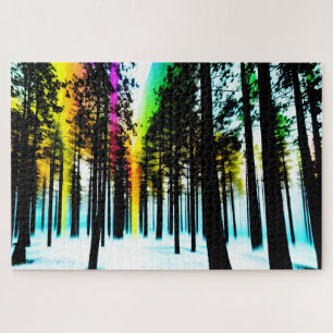 Abstract Forest with Rainbow Glows and Black Trees Jigsaw Puzzle