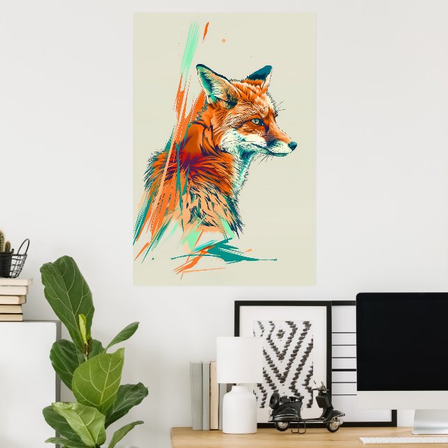 Abstract Fox Art Print, Vibrant Illustration Poster (Home Office)