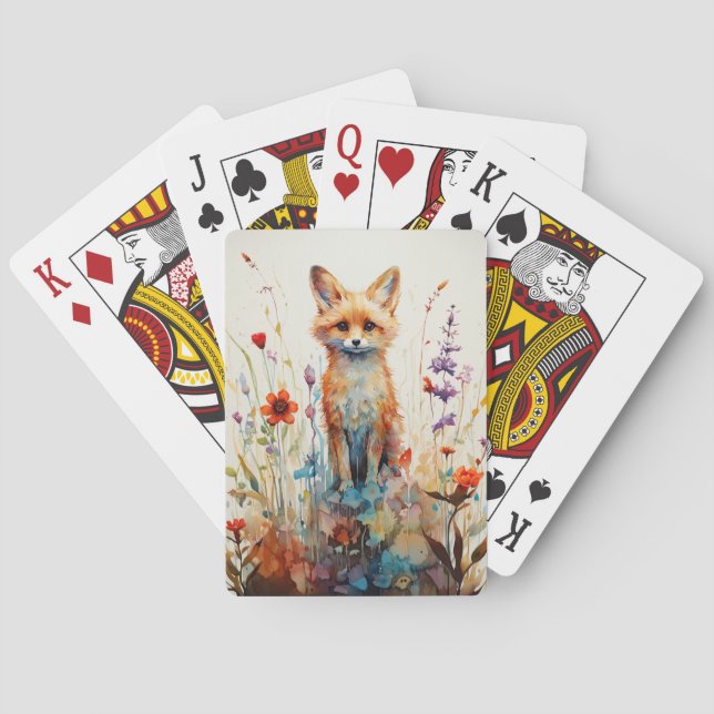 Abstract Foxy Lady Amongst the Flowers Playing Cards (Back)