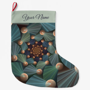 Abstract Fractal Art & Depth Brown Slate Blue Name Large Christmas Stocking