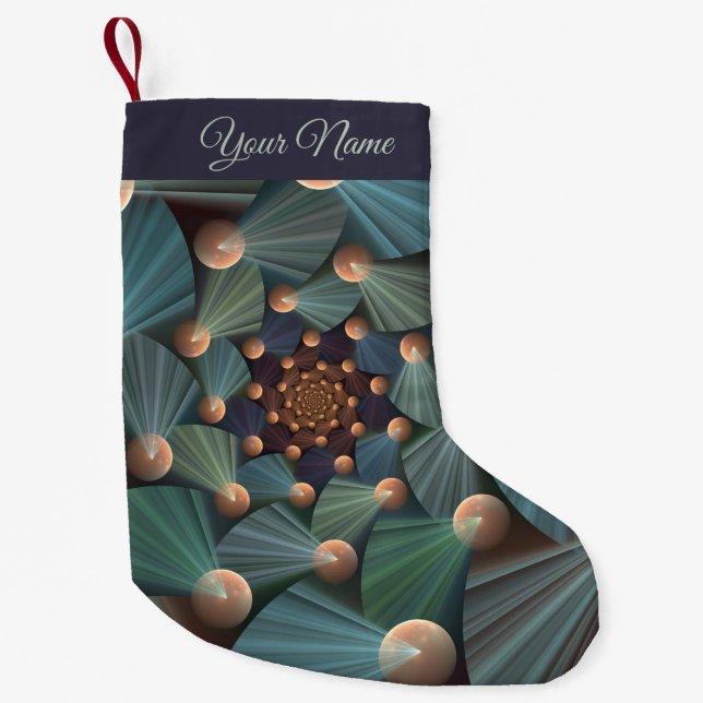 Abstract Fractal Art & Depth Brown Slate Blue Name Small Christmas Stocking (Front)