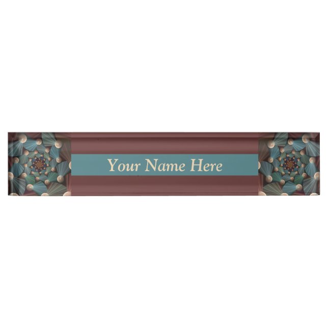 Abstract Fractal Art Depth Brown Slate Blue Title Nameplate (Front)