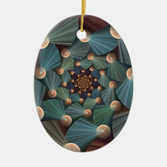 Abstract Fractal Art With Depth Brown Slate Blue Ceramic Tree Decoration (Front)