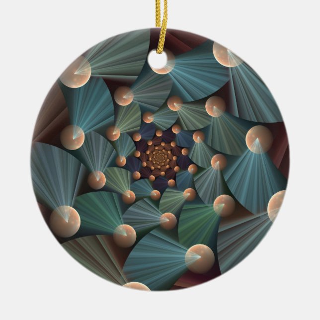 Abstract Fractal Art With Depth Brown Slate Blue Ceramic Tree Decoration (Front)