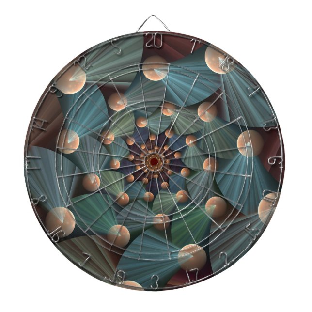Abstract Fractal Art With Depth Brown Slate Blue Dartboard (Front)
