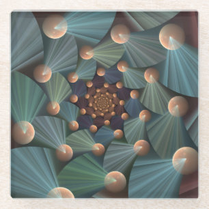 Abstract Fractal Art With Depth Brown Slate Blue Glass Coaster