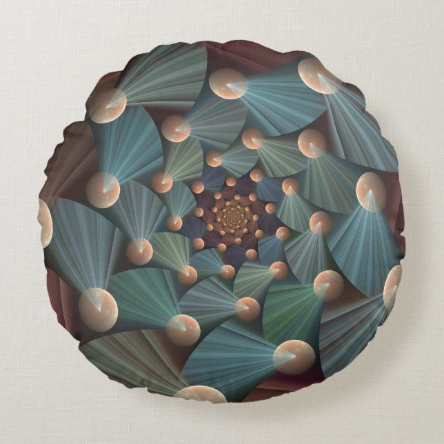 Abstract Fractal Art With Depth Brown Slate Blue Round Cushion (Front)