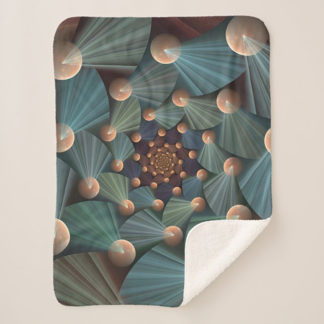 Abstract Fractal Art With Depth Brown Slate Blue Sherpa Blanket (Front)