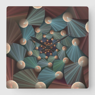 Abstract Fractal Art With Depth Brown Slate Blue Square Wall Clock