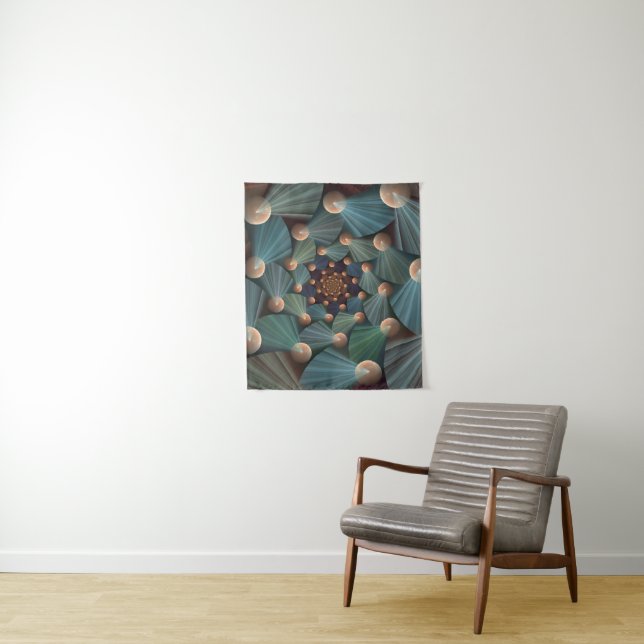 Abstract Fractal Art With Depth Brown Slate Blue Tapestry (In Situ)