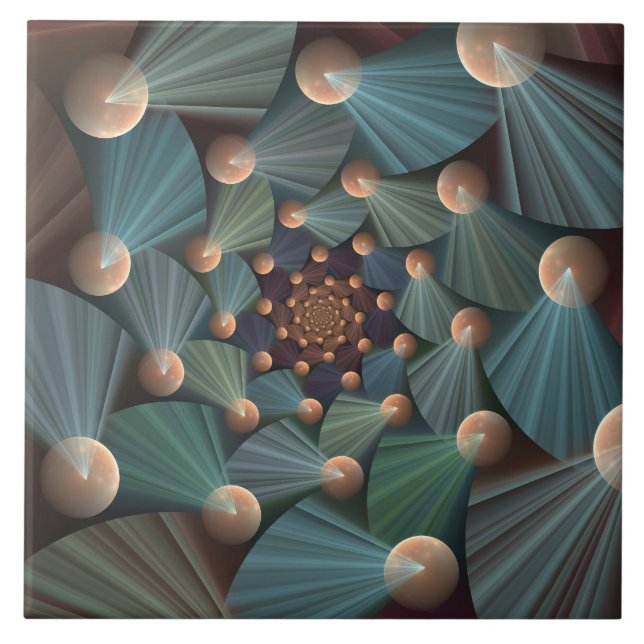 Abstract Fractal Art With Depth Brown Slate Blue Tile (Front)