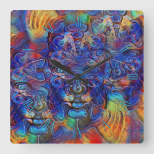 Abstract fractal faces square wall clock