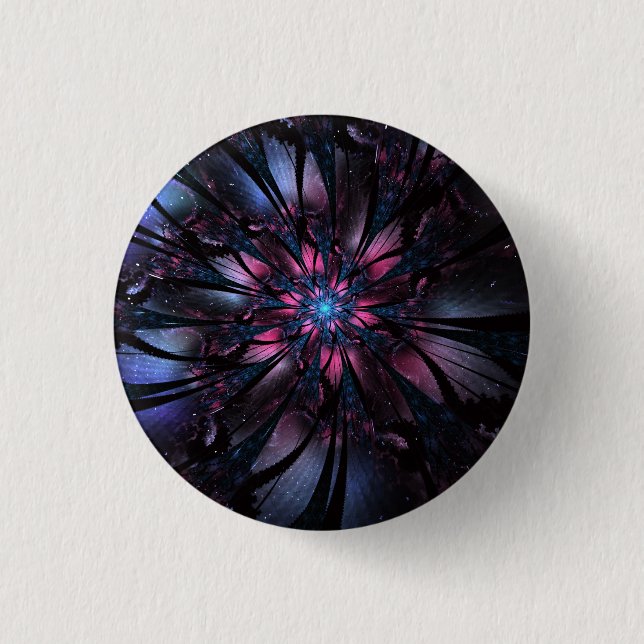 Abstract fractal flower design.  3 cm round badge (Front)