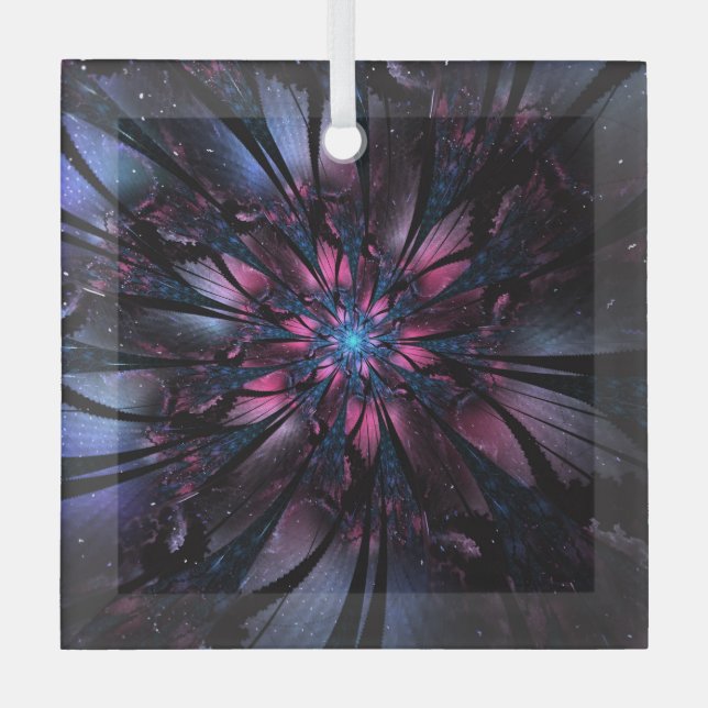 Abstract fractal flower design.  glass tree decoration (Front)