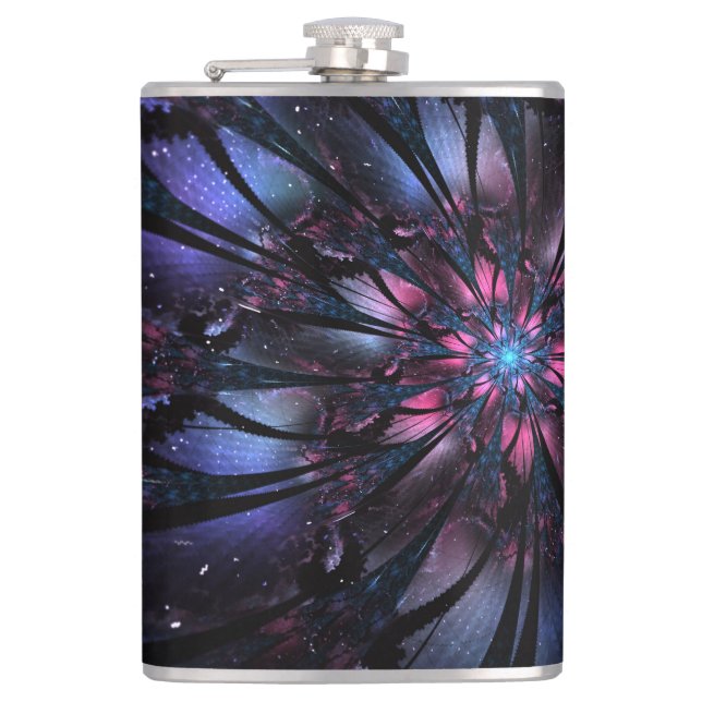 Abstract fractal flower design.   hip flask (Front)