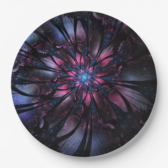 Abstract fractal flower design.  paper plate (Front)