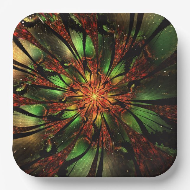 Abstract fractal flower design.  paper plate (Front)