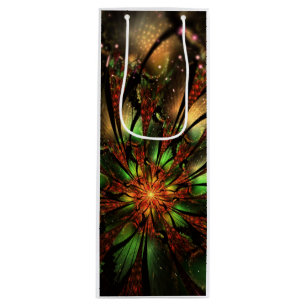 Abstract fractal flower design wine gift bag