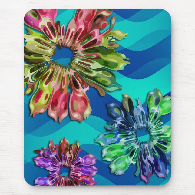 abstract fractal flowers 2D | blue cyan waves Mouse Mat (Front)
