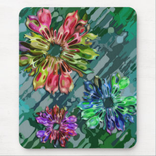 abstract fractal flowers 2D green blue splatter Mouse Mat