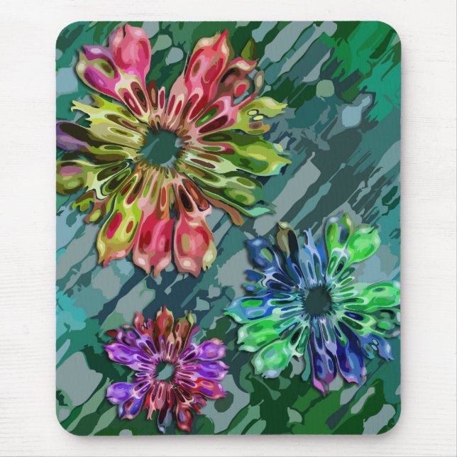 abstract fractal flowers 2D | green blue splatter Mouse Mat (Front)