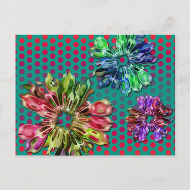 abstract fractal flowers 2D | green red dots Postcard (Front)