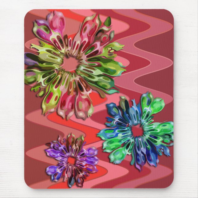 abstract fractal flowers 2D | sinus red Mouse Mat (Front)