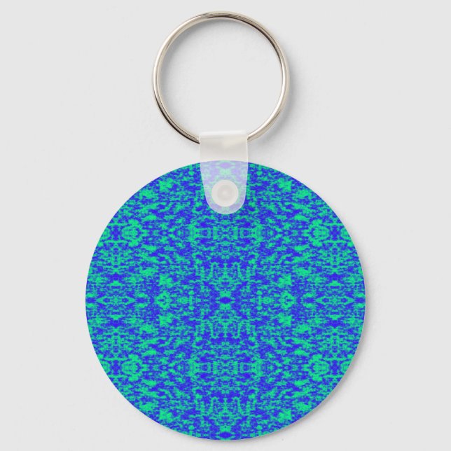 Abstract Fractal In Blue And Green Key Ring (Front)