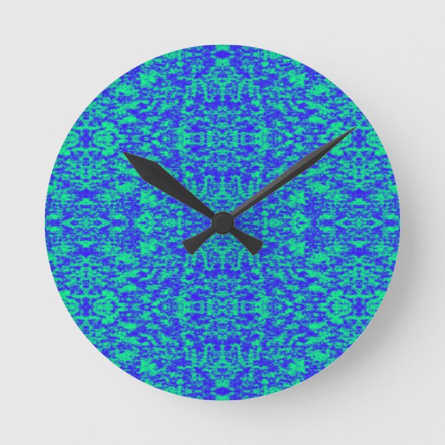 Abstract Fractal In Blue And Green Round Clock (Front)