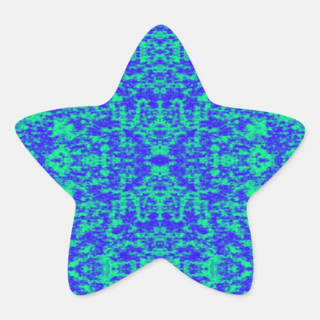 Abstract Fractal In Blue And Green Star Sticker (Front)