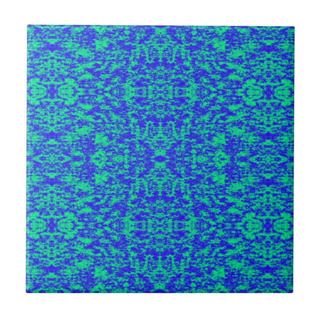 Abstract Fractal In Blue And Green Tile (Front)
